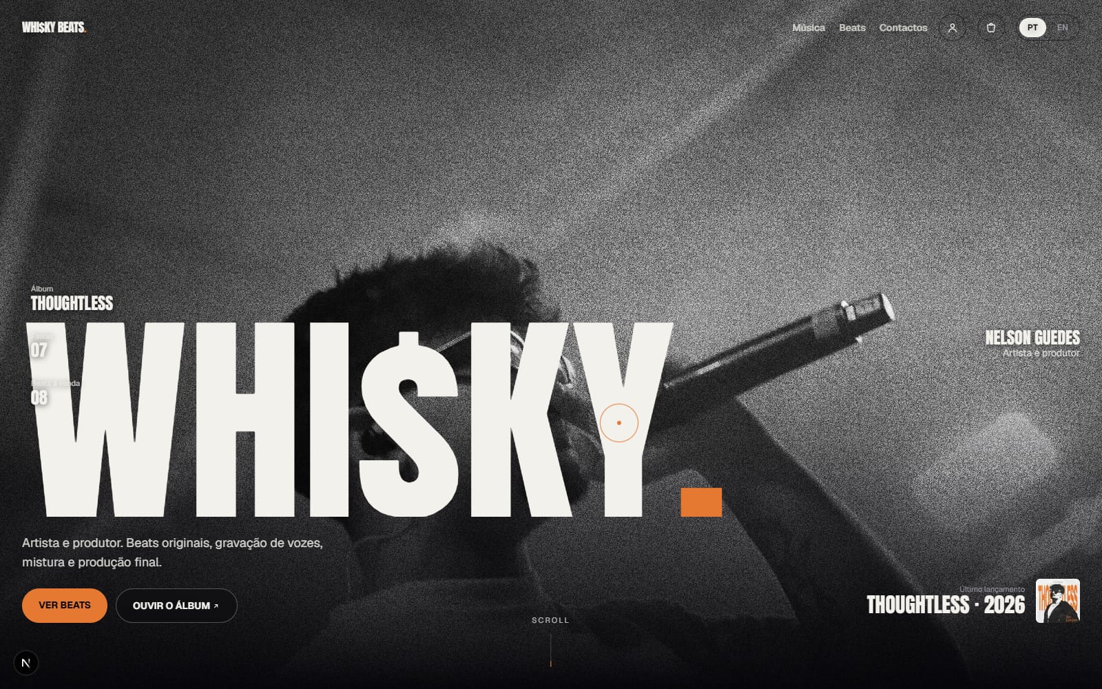 WHI$KY site hero with a black and white portrait
