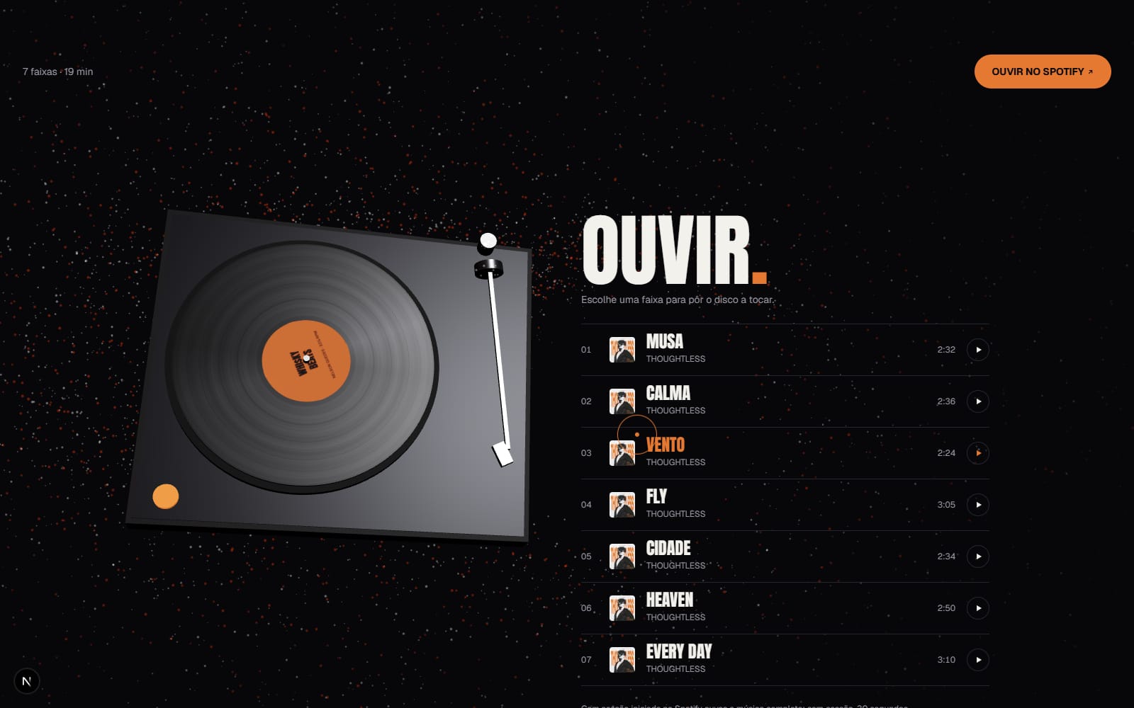 Gira-discos 3D com lista de faixas